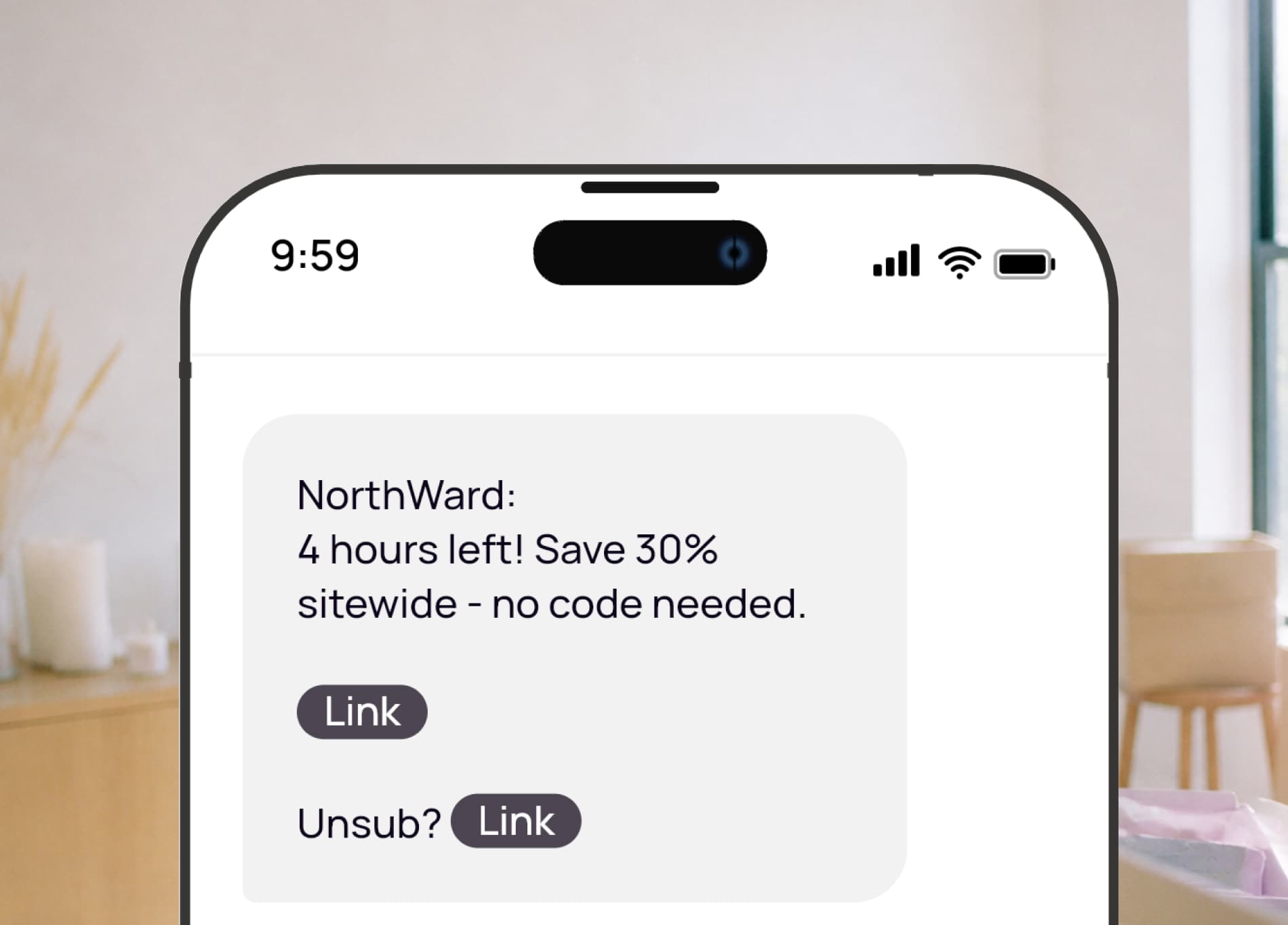 A branded SMS with a tracked link on your own domain