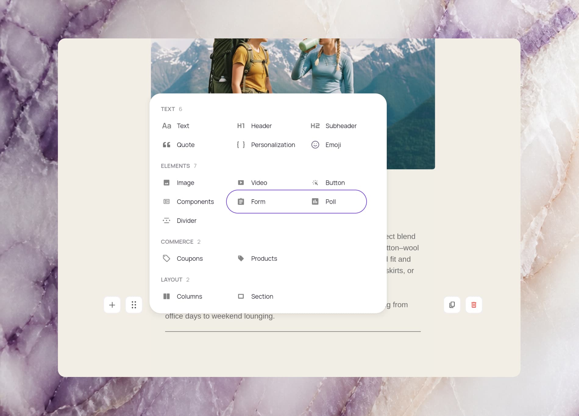 Adding a form or poll block in the Spoks email editor
