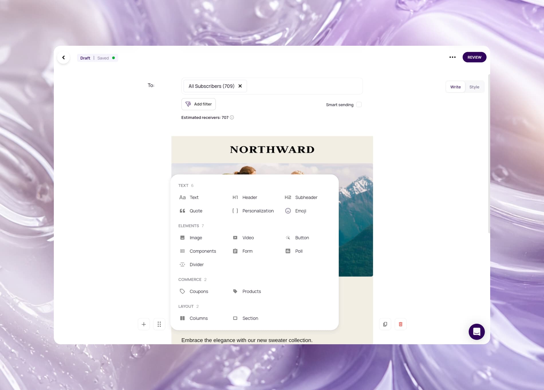 The Spoks email editor building a campaign