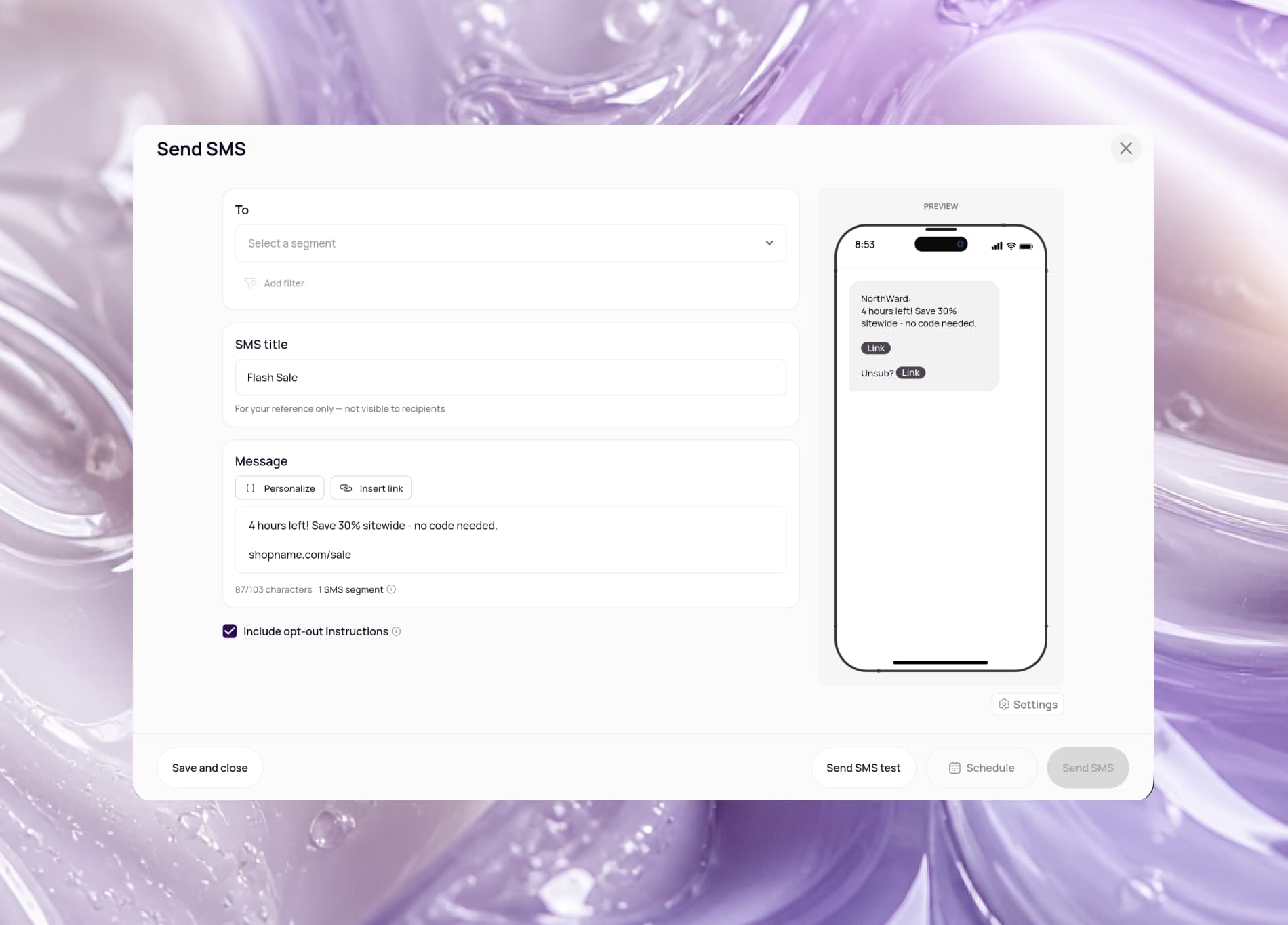 An SMS campaign created in Spoks