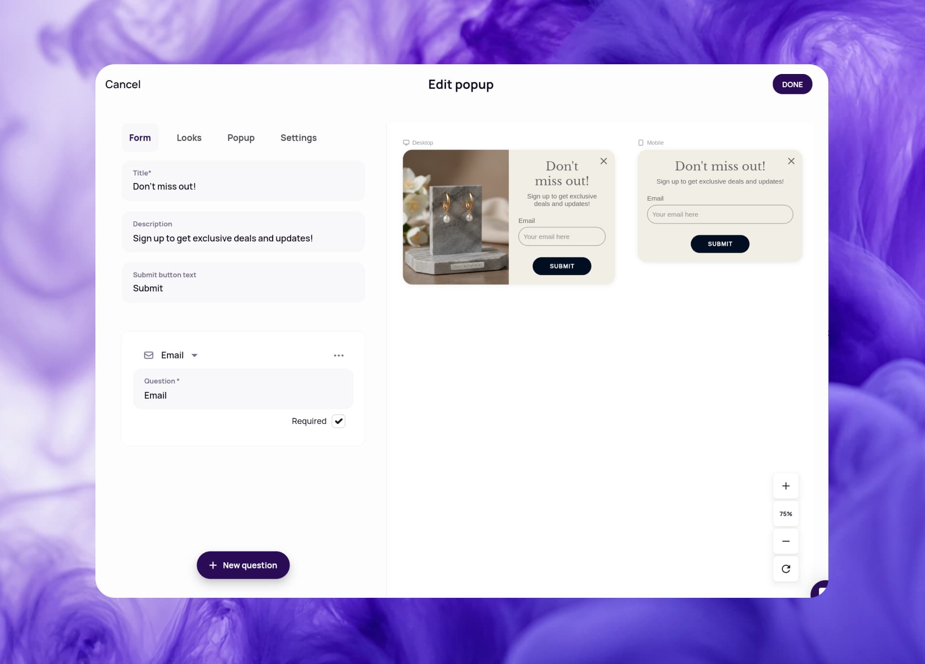 Building a popup in the Spoks form editor