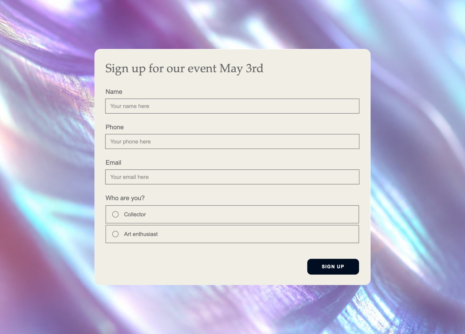 A Spoks signup form for an event