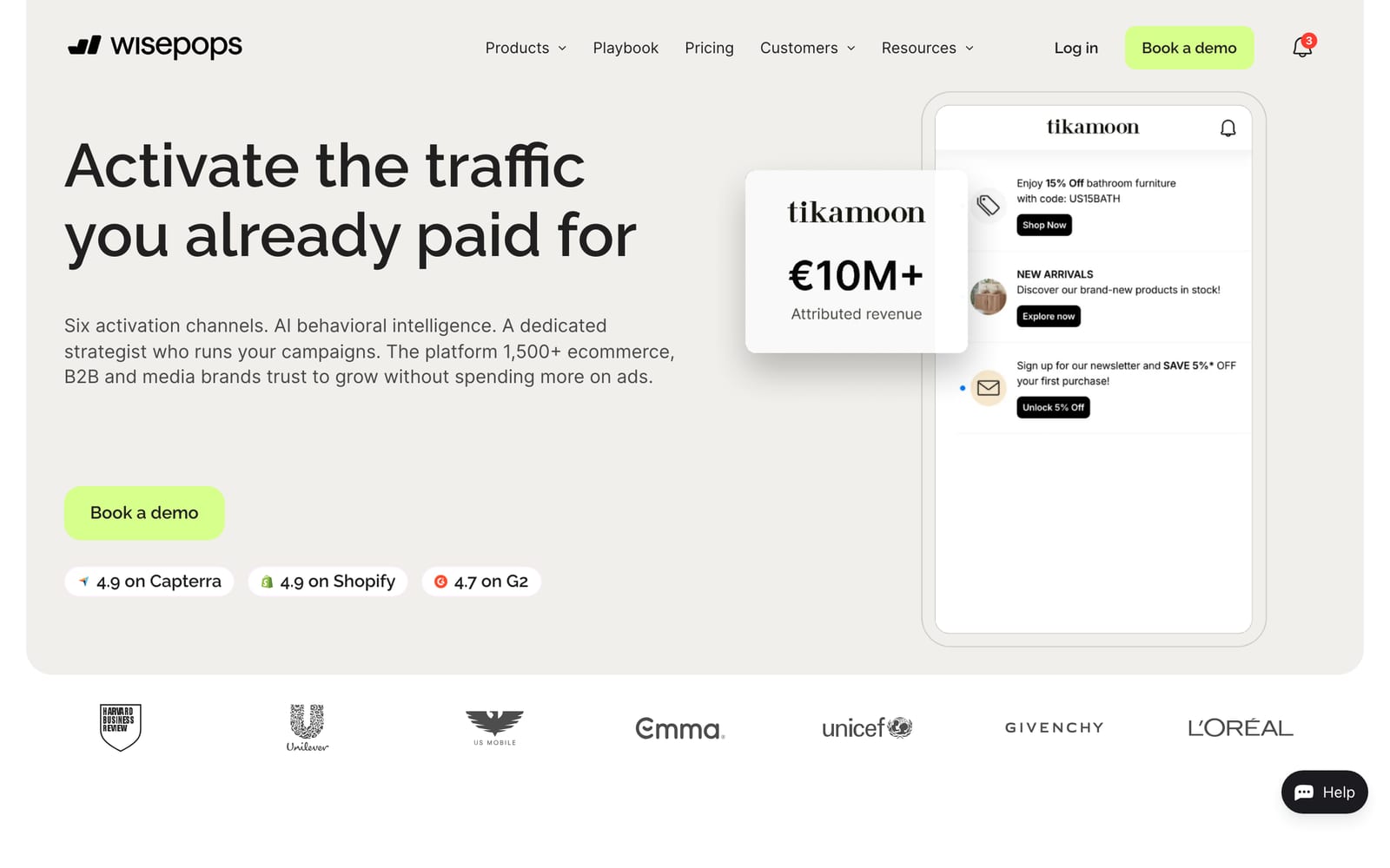 Wisepops homepage — pop-up and traffic-activation platform